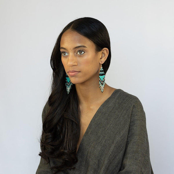 Encuentro beaded Boho earrings Black Turquoise
