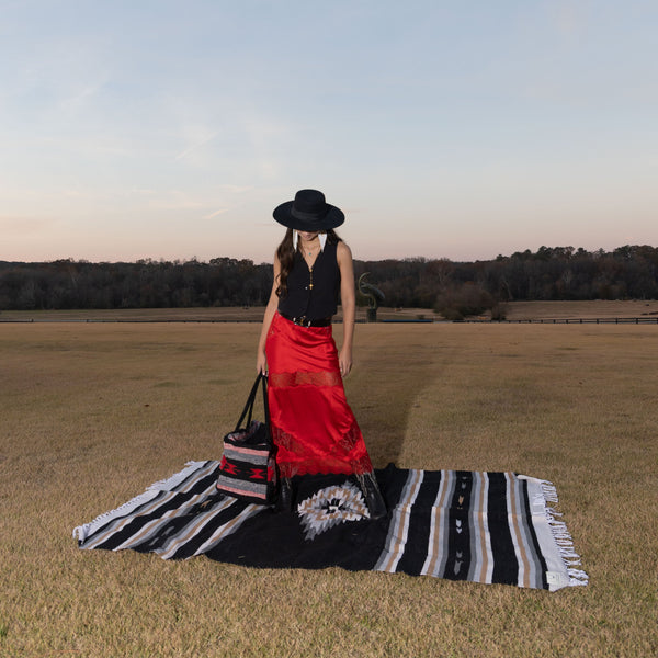 Anna Maria Navajo Style Blanket - Black-Blanket-Good Tidings on field outside