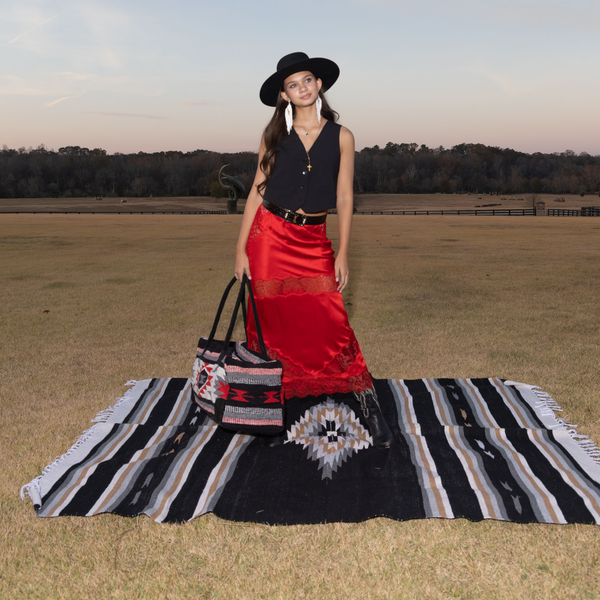 Byron Bay Boho Weekender Bag Aztec-Weekender Bags-Good Tidings Style with woman in field holding by her side