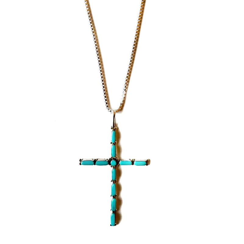 Cross Sterling Silver and Turquoise Santa Fe necklace-Apparel & Accessories-Good Tidings