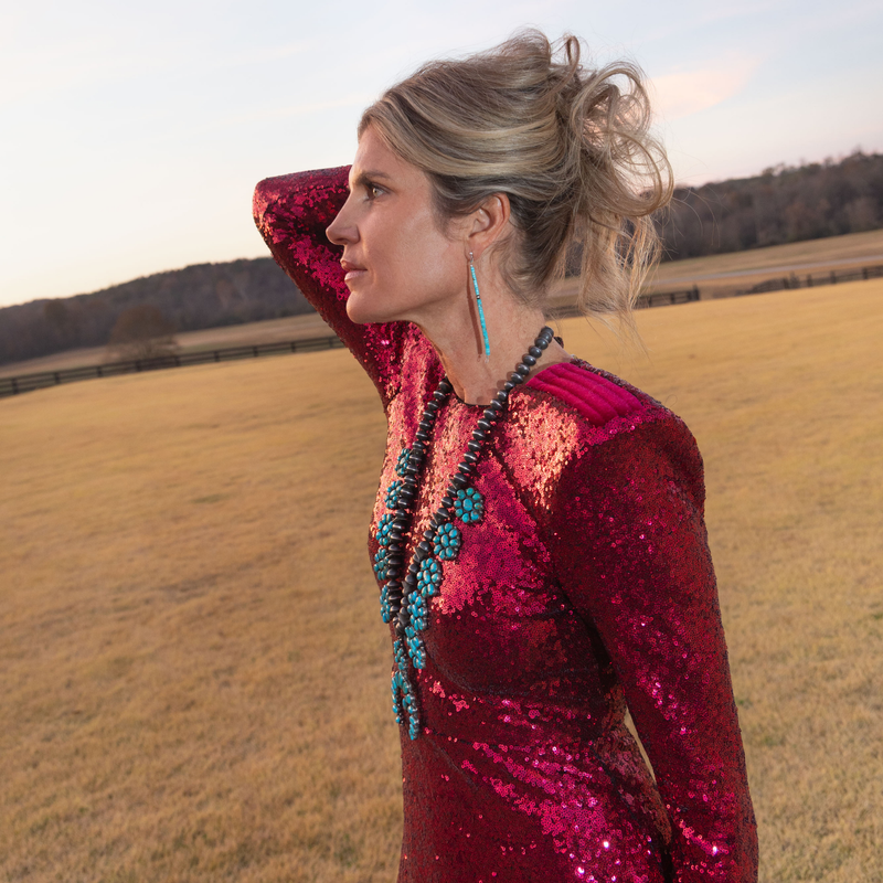 Desert Rain Turquoise Earrings Good Tidings Style on women outside