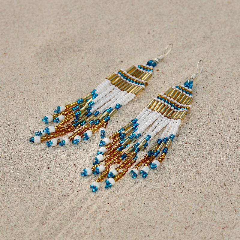 Encuentro Beaded Boho Earrings - The Blue Tide White