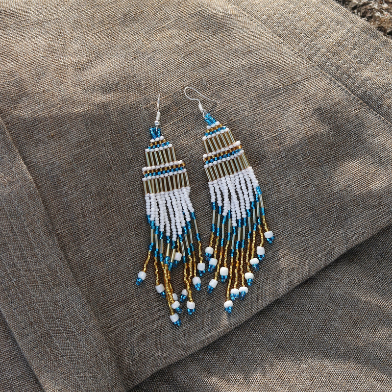 Encuentro Beaded Boho Earrings - The Blue Tide White