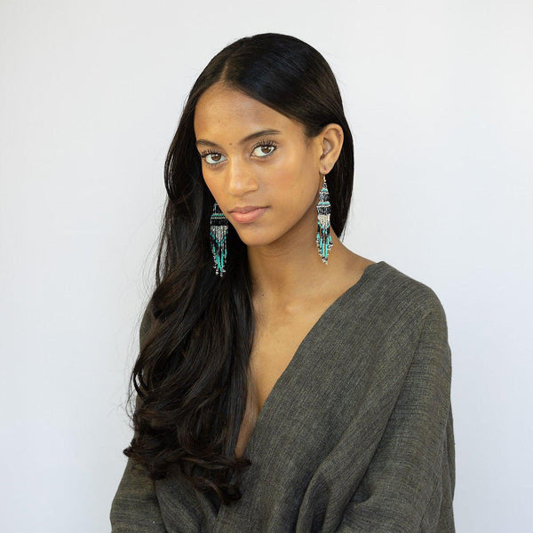 Encuentro beaded Boho earrings - Turquoise Charcoal-Earrings-Good Tidings