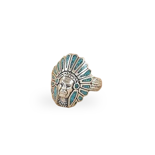 Native American Head Dress Ring Turquoise And Silver-Ring-Good Tidings on white background