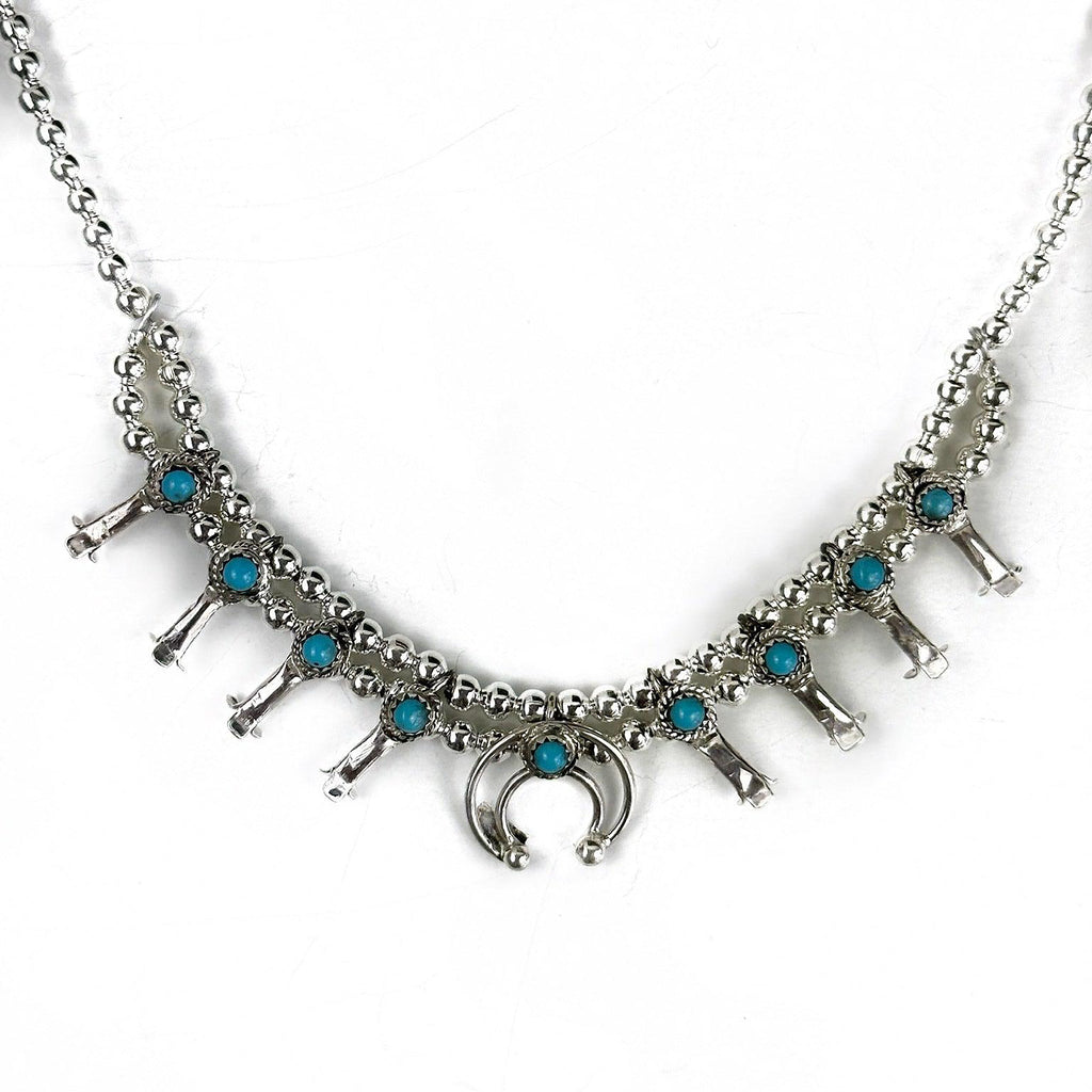 Navajo Sterling Silver and Turquoise Squash Blossom Choker
