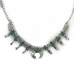 Navajo Sterling Silver and Turquoise Squash Blossom Choker Necklace-Necklace-Good Tidings