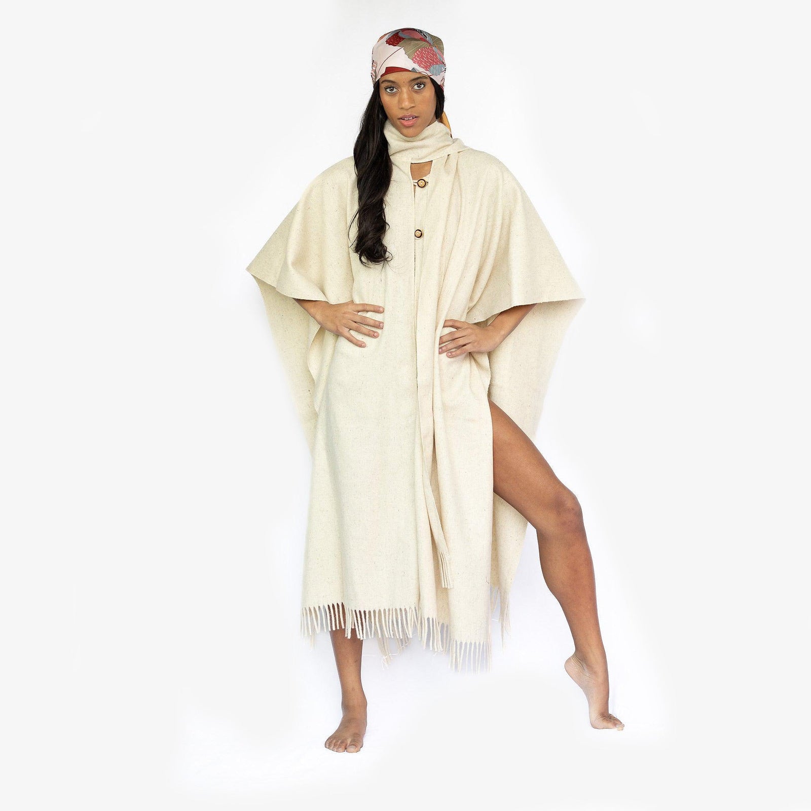 Sanctuary Wool button-front Cape Off White