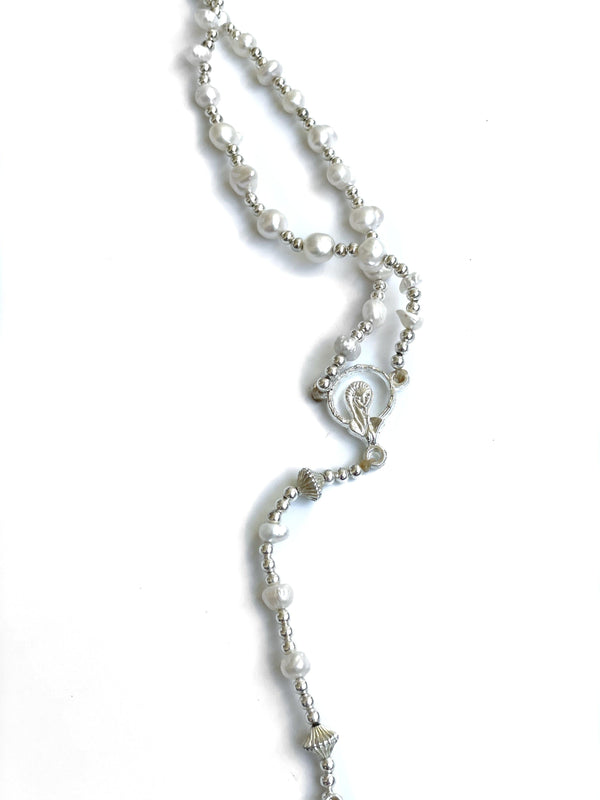 Authentic Native American Rosary Pearl and Sterling Silver Necklace 30".-Apparel & Accessories-Good Tidings