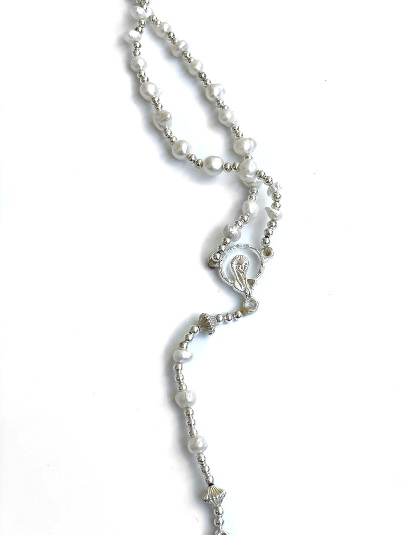 Authentic Native American Rosary Pearl and Sterling Silver Necklace 30".-Apparel & Accessories-Good Tidings