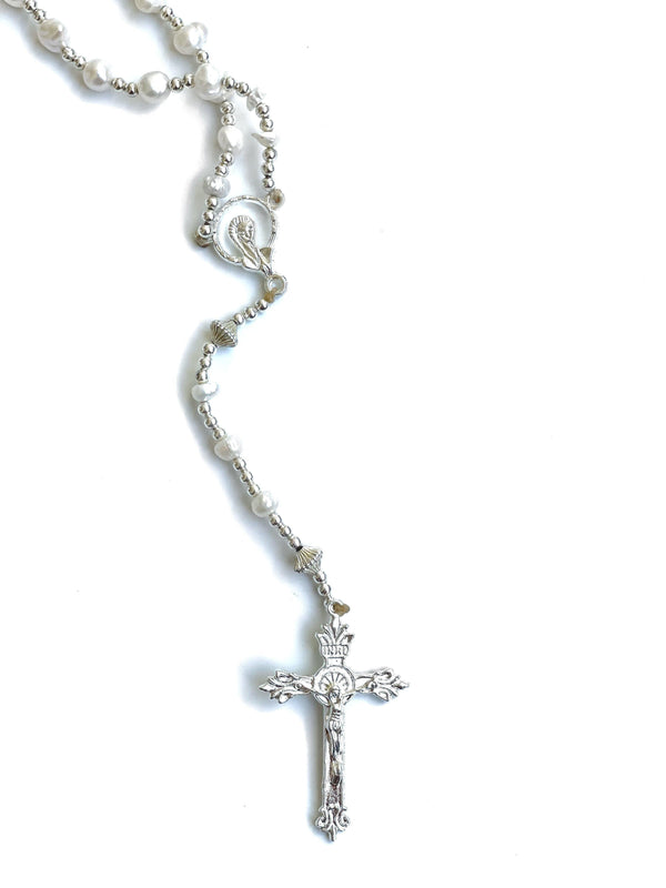 Authentic Native American Rosary Pearl and Sterling Silver Necklace 30".-Apparel & Accessories-Good Tidings