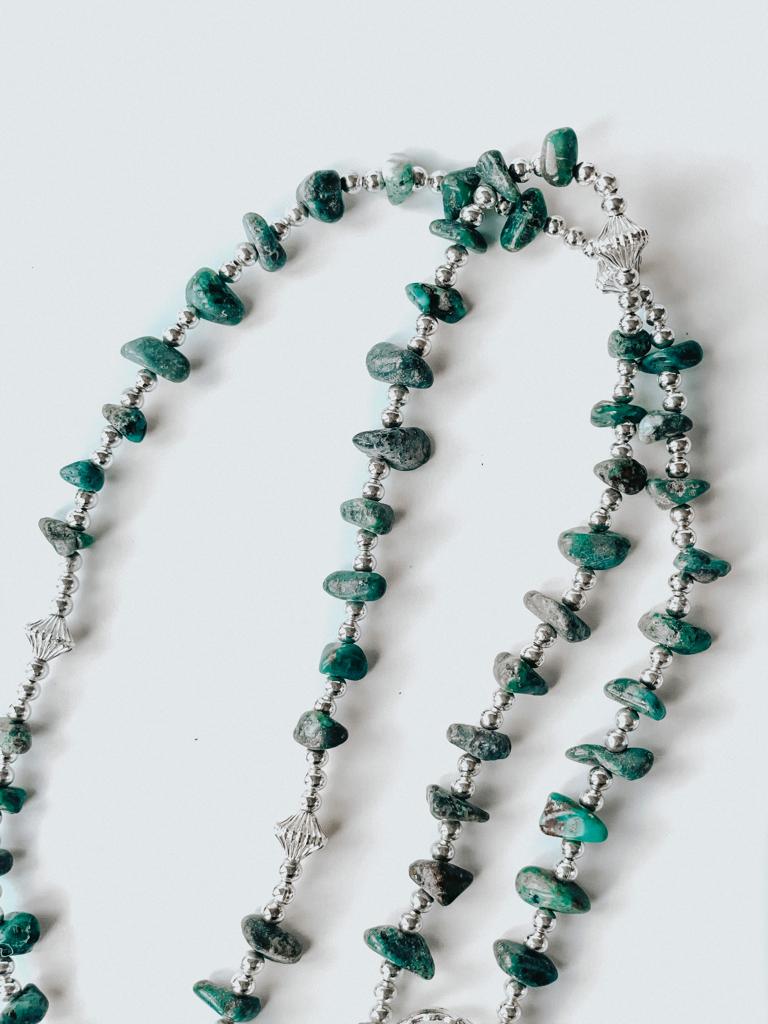 Authentic Turquoise and Sterling Silver Rosary Necklace 30".-Apparel & Accessories-Good Tidings