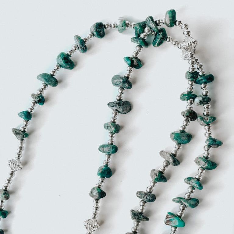 Authentic Turquoise and Sterling Silver Rosary Necklace 30".-Apparel & Accessories-Good Tidings
