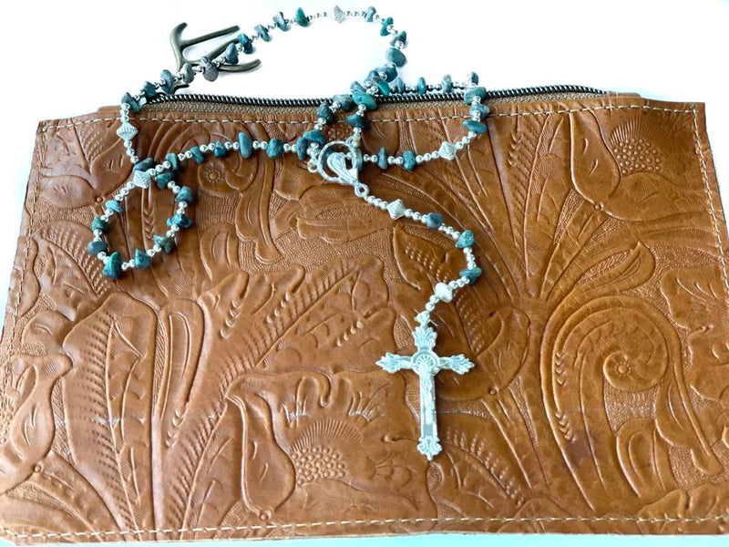 Authentic Turquoise and Sterling Silver Rosary Necklace 30".-Apparel & Accessories-Good Tidings