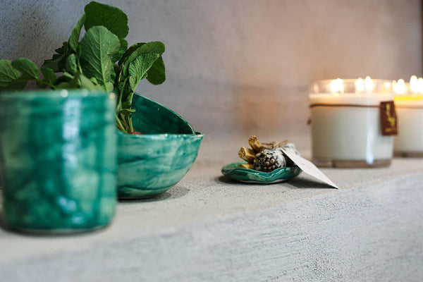 Ceramic Feather Tray with Sage & Palo Santo - Turquoise - Good Tidings