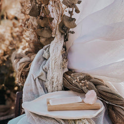 Ceramic Tray with Palo Santo, Selenite & Rose Quartz - White-Good Tidings