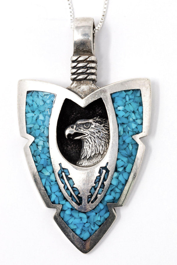 Eagle Turquoise and Sterling Silver Pendant Necklace-Necklace-Good Tidings