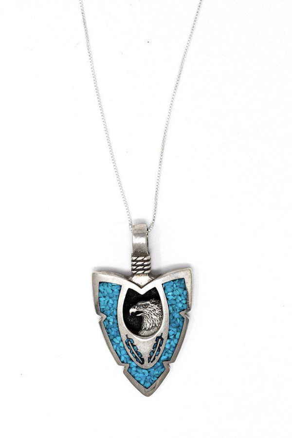 Eagle Turquoise and Sterling Silver Pendant Necklace-Necklace-Good Tidings
