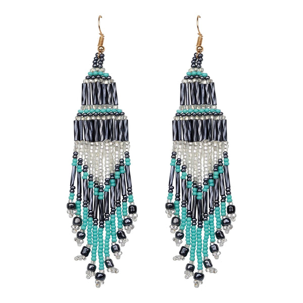 Encuentro beaded Boho earrings - Turquoise Charcoal-Earrings-Good Tidings