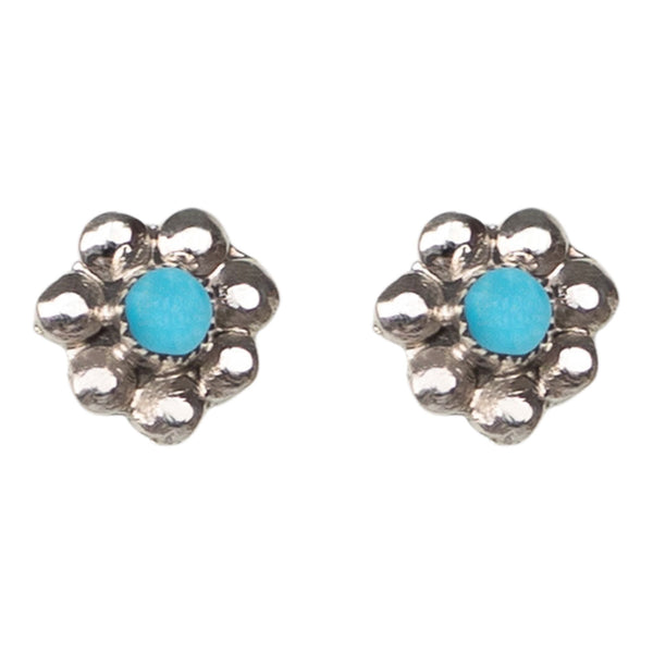 Flower Sterling Silver and Turquoise Studs-Earrings-Good Tidings