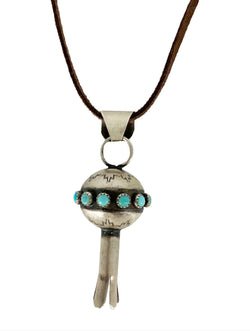 La Jara Squash Blossom Turquoise and Sterling Silver pendant-Necklace-Good Tidings