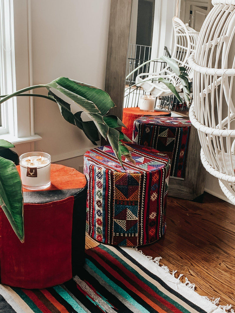 Moroccan Desert Pouf - Vintage Red & Black - Good Tidings