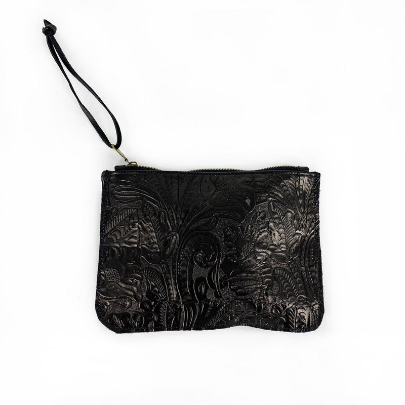 One World Traveler Clutch in embossed black leather-Weekender Bags-Good Tidings