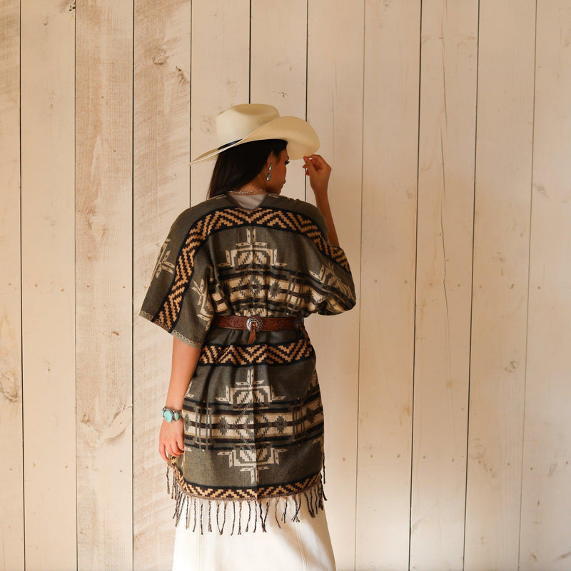 Poncho Shawl Verde - Fringe Trim - Good Tidings