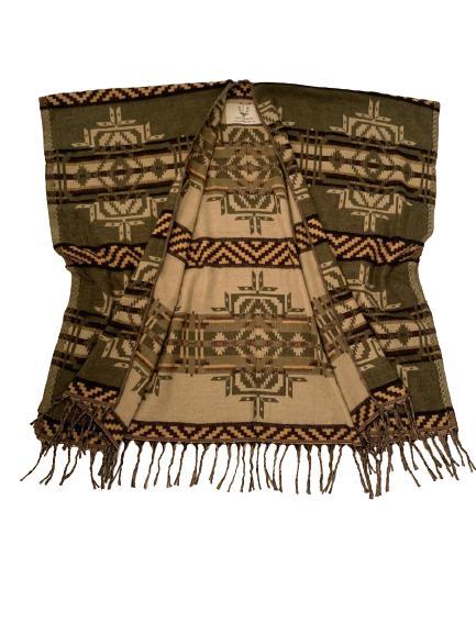 Poncho Shawl Verde - Fringe Trim - Good Tidings