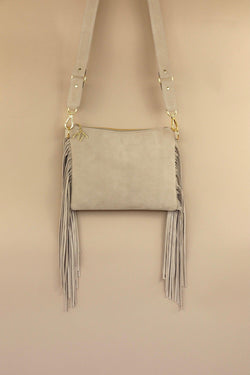 Ranchos Medium Crossbody Bag In Light Suede With Fringes-Crossbody bag-Good Tidings