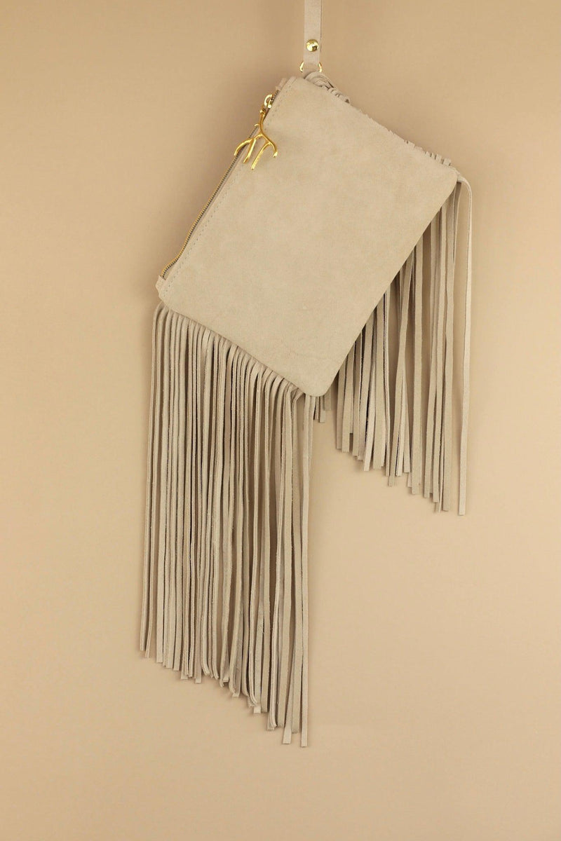 Ranchos Small Light Suede Clutch With Fringes-Crossbody bag-Good Tidings