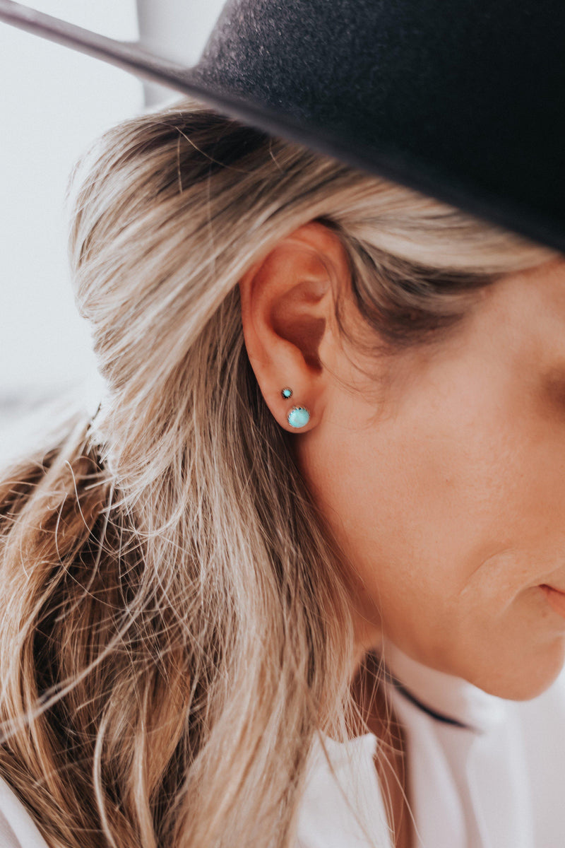 Tiniest Sterling Silver and Turquoise Studs-Earrings-Good Tidings