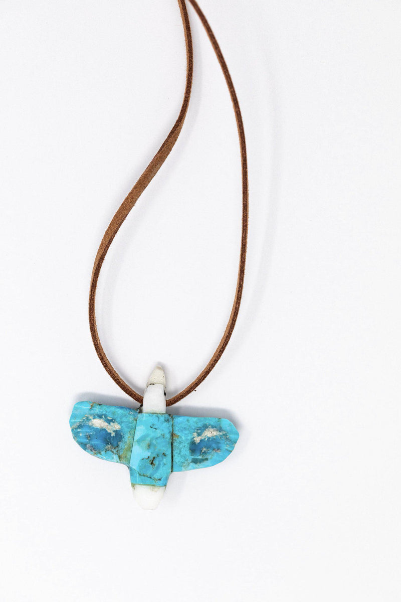 Turquoise Sacred Eagle Necklace on Leather Chain-Necklace-Good Tidings